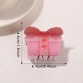 Pink gift box hair claw clip with red bow and heart pattern, 2.4 inch acrylic shark clip - Soft Pink Gift Box Style (D13-4-17)