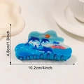 Blue ocean themed hair claw clip with dolphin and sunset prints, 4 inch shark clip size - Coconut Island Dolphin Style (D1-2-21)