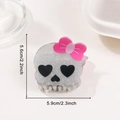 Glitzernder silberner Totenkopf-Haarclip mit rosa Schleife und Herzaugen für Halloween - Glitzer Totenkopf mit Schleife (C5-1-5)