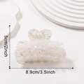 French style acrylic shark hair claw with ink splatter texture and colorful sequins - Ice Crystal White