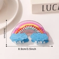Rainbow cloud hair claw clip with colorful stripes and blue cloud accents for hair styling - Blue Rainbow (D20-4-6)