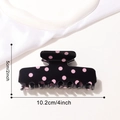 Retro black hair claw clip with pink polka dots and glossy finish for women - Black Base Pink Dot