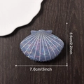 Iridescent blue shell hair claw clip with white stripes and detailed size measurements - Shell Style (C3-4-10) / Fog Blue Shell