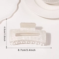 Pearlescent beige rectangle hair claw clip with colorful shimmer, size 8.7cm - 8.7cm / Moonlight White