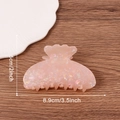 Pale pink pearlescent hair claw clip with shell wave design and dimensions info - Sakura Pink