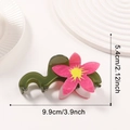 Grüne Vintage-Blumen-Haarklammer mit rosa Blütendetail, 9,9 cm große Haarklemme für Damen - Rot (D12-3-3)