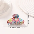 Bohemian floral print hair claw clip in white, dimensions 7.9cm width and 4.1cm height - Semi-circle