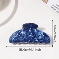 Deep blue marble texture large hair claw clip with ice pattern finish 4.1 inch size - Dark Blue