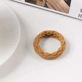 Elastic plush hair tie in khaki with wavy woven texture for high ponytail styling - Wheat Yellow