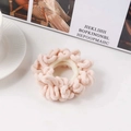 Chic light pink plush scrunchie made of soft chenille fabric for women's hair styling - Light Pink