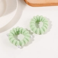 Two-piece mint green elastic hair ties set with faux pearl accents and ribbed fabric texture - Pearl Pair / Cyan