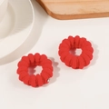 Set of two thick red chenille hair scrunchies with textured spiral ribbed design - Rhinestone Pair / Red