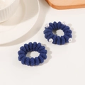 Dark blue elastic hair scrunchies set with faux pearl accents on fabric band - Navy Blue
