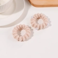 Elastic pink scrunchies set featuring a pleated fabric design and pearl embellishment - Apricot