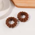 Set of two dark brown plush hair scrunchies with silver rhinestones and soft texture - Brown