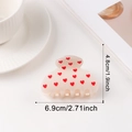 Translucent cream hair claw clip with red heart patterns, sized 6.9cm by 4.8cm - White (D22-3-7) - 6.9cm