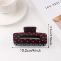 Black rectangle hair claw clip with red heart patterns, 10.2cm length matte finish - 10.2cm / Black