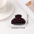 Glossy black heart hair claw clip with red hearts, sized 6.9cm by 4.8cm for women - Black (D22-3-9) - 6.9cm