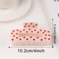 Pink heart print hair claw clip 10.2cm large shark clip for women styling - 10.2cm / White