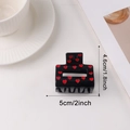 Square black hair claw clip with red heart pattern, 5cm size for women's hair styling - 5cm / Black