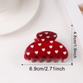 Red hair claw clip with white heart pattern in 6.9cm size for women's hair styling - Red (D22-3-8) - 6.9cm