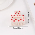 Cream square hair claw clip with red heart pattern and 5cm size dimensions - 5cm / White