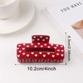 Red heart print claw clip for hair featuring 10.2cm length and white polka dots - 10.2cm / Red