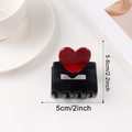Elegant black square hair claw clip featuring a glossy red heart ornament - Black (D22-3-16) - 5.6cm