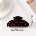 Sleek black 9cm heart pattern hair claw clip with measurements on white background - Black (D22-3-12) - 9cm