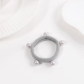 Elastic gray hair tie with five elegant grey imitation pearls on soft knit fabric - Pearl Style (A34-3-7) / Light Gray