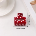 Red hair claw clip with white heart patterns in 5cm size for daily hairstyling - 5cm / Red