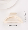 Creamy white semi-circular frosted hair claw clip showing size dimensions 9cm by 4.8cm - Off White