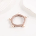 High elastic hair band in beige with five elegant faux pearl beads for women - Pearl Style (A34-3-8) / Lotus root pink
