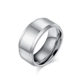 Polished silver tungsten ring with double beveled edges and flat mirror finish surface - Size 6 / 10mm / Steel