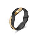 Two-tone matte black and gold brushed stainless steel ring with wave geometric edges - Size 6 / Black and Gold