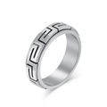 Minimalist silver titanium steel spinner ring with Greek key pattern on white background - 5# / Steel