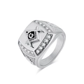 Anillo masónico de plata para hombre con detalles de circonitas y símbolo masón - US 7 / Color Acero