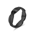 Modern black geometric wrap ring in matte titanium steel with a unique wavy profile - Size 6 / Black