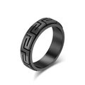 Men's black matte titanium steel ring featuring Greek meander pattern and brushed finish - 5# / Black