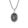 Vintage Saint Michael archangel pendant in antique silver steel with box chain necklace - With Chain / Steel