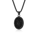 Vintage black stainless steel Saint Michael archangel pendant necklace with box chain - With Chain / Black