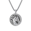 Silver stainless steel necklace with round embossed horse head pendant and meander border - Necklace Chain / Steel