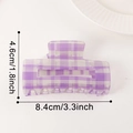 Plaid claw hair clip in light purple and white with dimension marking 8.4cm x 4.6cm - 【purple 8.4cm】c20-4-3
