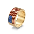 Anillo de acero inoxidable dorado cepillado con diseño de bandera americana y estrellas - Talla 7 / Dorado