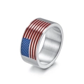 Anillo de acero inoxidable cepillado con diseño de barras y estrellas de bandera americana - Talla 7 / Color acero