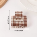 Square brown plaid pattern hair claw clip for women, 5cm medium size hair accessory - [brown 5cm] C20-3-9