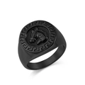 Vintage matte black horse head signet ring with Greek key pattern for men - Size 7 / Black