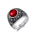 Men's US Army titanium steel ring with round red gemstone and eagle emblem relief - Size 7 / Red