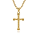 Gouden roestvrijstalen kruis hanger ketting met gedraaid touw textuur ontwerp en ketting - Gouden kruis ketting