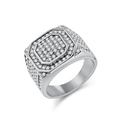 Anillo hip hop octogonal para hombre de acero inoxidable con pavé de circonitas full - Talla 7 / Color Acero